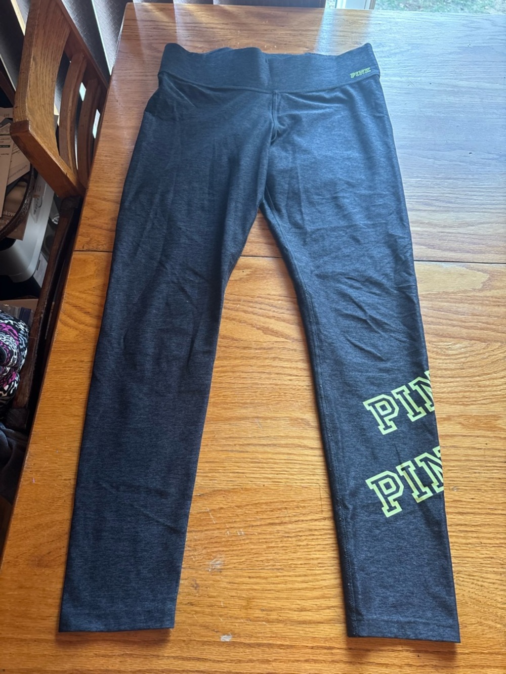 Victoria's Secret PINK Yoga Charcoal Gray Leggings with Lime Logo Size M